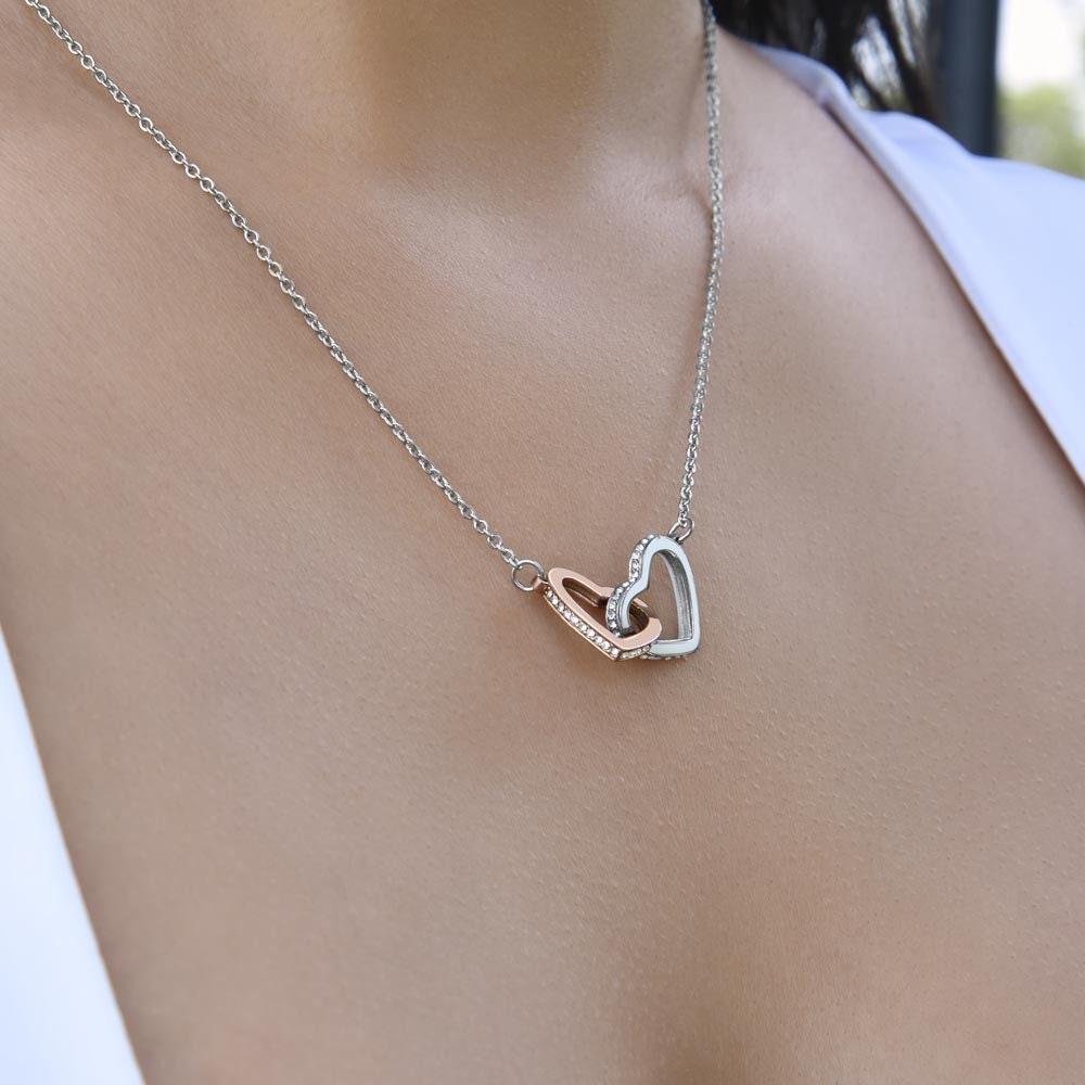 Double Heart Intertwined Necklace in Gold & Silver, Linked Love Hearts